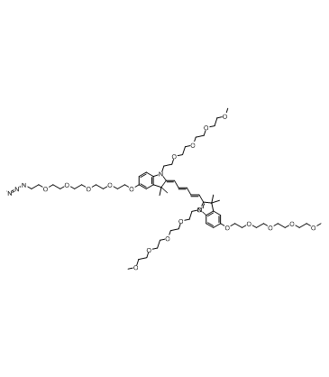 N-(m-PEG4)-N'-(m-PEG4)-O-(m-PEG4)-O'-(azide-PEG4)-Cy5结构式