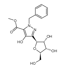 2-benzyl-4-hydroxy-5-β-D-ribofuranosyl-2H-pyrazole-3-carboxylic acid methyl ester结构式