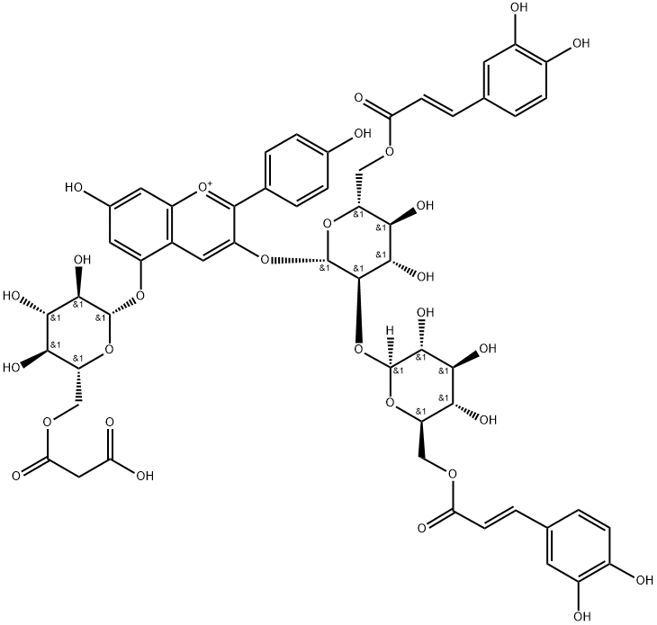 天竺葵色素-3-O-[6-O-(E)-咖啡酰-2-O-{6-O-(E)-咖啡酰-β-D-葡萄糖苷}-β-D-葡萄糖苷]-5-O-(6-O-丙二酰基）-β-D-葡萄糖苷图片