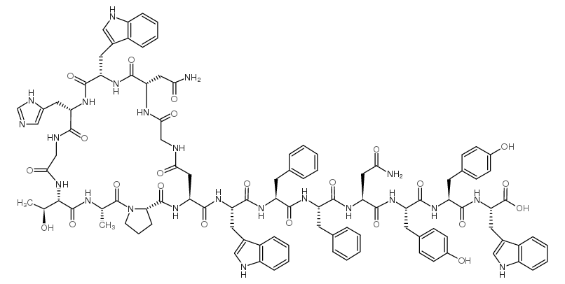 Cyclo(-Gly-Asn-Trp-His-Gly-Thr-Ala-Pro-Asp)-Trp-Phe-Phe-Asn-Tyr-Tyr-Trp-OH Structure