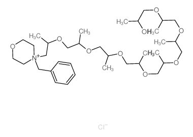 Morpholinium,4-(23-hydroxy-2,5,8,11,14,17,20-heptamethyl-3,6,9,12,15,18,21-heptaoxatetracos-1-yl)-4-(phenylmethyl)-,chloride (1:1) Structure