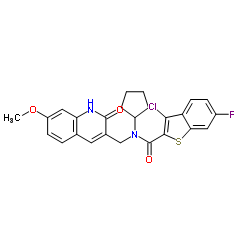 Benzo[b]thiophene-2-carboxamide, 3-chloro-N-cyclopentyl-N-[(1,2-dihydro-7-methoxy-2-oxo-3-quinolinyl)methyl]-6-fluoro- (9CI)结构式