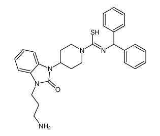 4-[3-(3-aminopropyl)-2-oxobenzimidazol-1-yl]-N-benzhydrylpiperidine-1-carbothioamide结构式