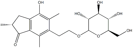 (2R)-6-[2-(β-D-Glucopyranosyloxy)ethyl]-2,3-dihydro-4-hydroxy-2,5,7-trimethyl-1H-inden-1-one structure