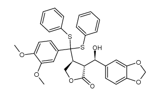 erythro-3-[3'',4''-dimethoxy-α,α-bis(phenylthio)benzyl]-2-(α-hydroxy-3',4'-methylenedioxybenzyl)-γ-butyrolactone Structure