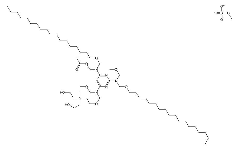 [2-[[[4-[(乙酰氧甲基)(十八烷氧基甲基)氨基]-6-[(甲氧基甲基)(十八烷氧基甲基)氨基]-1,3,5-三嗪-2-基](甲氧基甲基)氨基]甲氧基]-N,N-二(2-羟乙基)-N-甲基]硫酸甲酯乙铵结构式