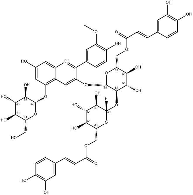 芍药色素-3-O-[6-O-(E)-咖啡酰-2-O-{6-O-咖啡酰-Β-D-葡萄糖苷}-Β-D-葡萄糖苷]-5-O-Β-D-葡萄糖苷图片