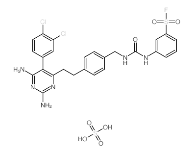 3-[[4-[2-[2,6-diamino-5-(3,4-dichlorophenyl)pyrimidin-4-yl]ethyl]phenyl]methylcarbamoylamino]benzenesulfonyl fluoride; sulfuric acid Structure