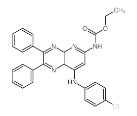 ethyl N-[7-[(4-chlorophenyl)amino]-3,4-diphenyl-2,5,10-triazabicyclo[4.4.0]deca-2,4,7,9,11-pentaen-9-yl]carbamate结构式