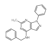 1H-Pyrazolo[3,4-d]pyrimidin-4-amine,6-methyl-1-phenyl-N-(phenylmethyl)- Structure