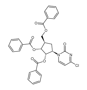 (+/-)-4-chloro-1-[(1α,2β,3β,4α)-2,3-dihydroxy-4-(hydroxymethyl)cyclopentyl]-2-(1H)pyrimidinone tribenzoate Structure