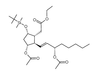 ethyl 2-((1R,2R,3R,5S)-3-acetoxy-2-((S,E)-3-acetoxyoct-1-en-1-yl)-5-((tert-butyldimethylsilyl)oxy)cyclopentyl)acetate结构式