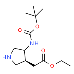 3S,4R-(4-tert-Butoxycarbonylamino-pyrrolidin-3-yl)-acetic acid ethyl ester structure