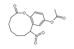 Essigsaeure-[9-nitro-3-oxo-2-oxabicyclo[8.4.0]tetradeca-1(10),11,13-trien-12-yl]ester结构式