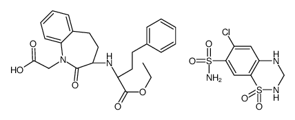 6-chloro-1,1-dioxo-3,4-dihydro-2H-1λ6,2,4-benzothiadiazine-7-sulfonamide,2-[(3S)-3-[[(2S)-1-ethoxy-1-oxo-4-phenylbutan-2-yl]amino]-2-oxo-4,5-dihydro-3H-1-benzazepin-1-yl]acetic acid Structure