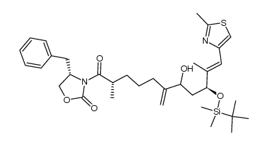 (4S)-4-benzyl-3-((2S,9S,E)-9-((tert-butyldimethylsilyl)oxy)-7-hydroxy-2,10-dimethyl-6-methylene-11-(2-methylthiazol-4-yl)undec-10-enoyl)oxazolidin-2-one Structure