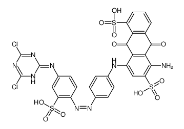 5-amino-8-[[4-[[4-[(4,6-dichloro-1,3,5-triazin-2-yl)amino]-2-sulphophenyl]azo]phenyl]amino]-9,10-dihydro-9,10-dioxoanthracene-1,6-disulphonic acid structure