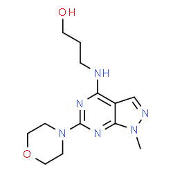 3-{[1-methyl-6-(morpholin-4-yl)-1H-pyrazolo[3,4-d]pyrimidin-4-yl]amino}propan-1-ol structure