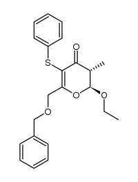 6-Benzyloxymethyl-2-ethoxy-2,3-dihydro-3-methyl-5-phenylthio-4H-pyran-4-on结构式