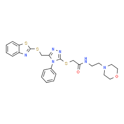 2-((5-((benzo[d]thiazol-2-ylthio)methyl)-4-phenyl-4H-1,2,4-triazol-3-yl)thio)-N-(2-morpholinoethyl)acetamide structure