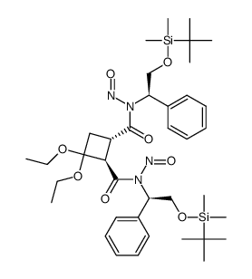 [1S-[1α(S*),2β(S*)]]-N,N'-Bis[2-[[(1,1-dimethylethyl) dimethylsilyl]oxy]-1-phenylethyl]-3,3-diethoxy-N,N'-dinitroso-1,2-cyclobutanedicarboxamide结构式