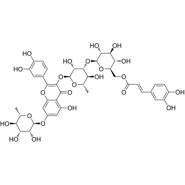 Quercetin-3-O-[(6-caffeoyl)-β-glucopyranosyl (1→3) α-rhamnopyranoside]-7-O-α-rhamnopyranoside Structure