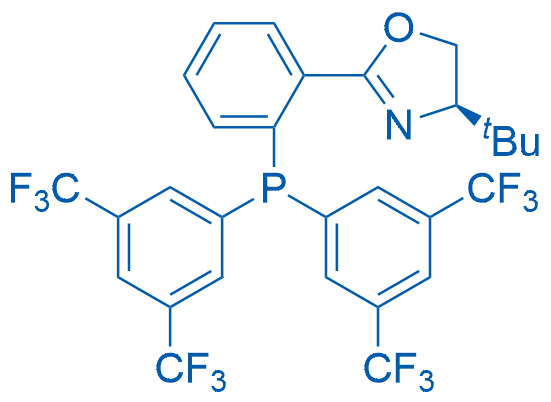 (R)-2-(2-(Bis(3,5-bis(trifluoromethyl)phenyl)phosphanyl)phenyl)-4-(tert-butyl)-4,5-dihydrooxazole structure