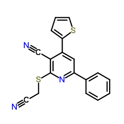 2-[(Cyanomethyl)sulfanyl]-6-phenyl-4-(2-thienyl)nicotinonitrile structure