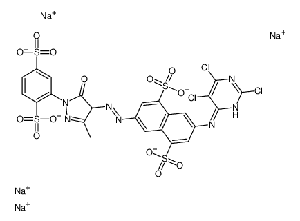 tetrasodium,3-[[1-(2,5-disulfonatophenyl)-3-methyl-5-oxo-4H-pyrazol-4-yl]diazenyl]-7-[(2,5,6-trichloropyrimidin-4-yl)amino]naphthalene-1,5-disulfonate Structure