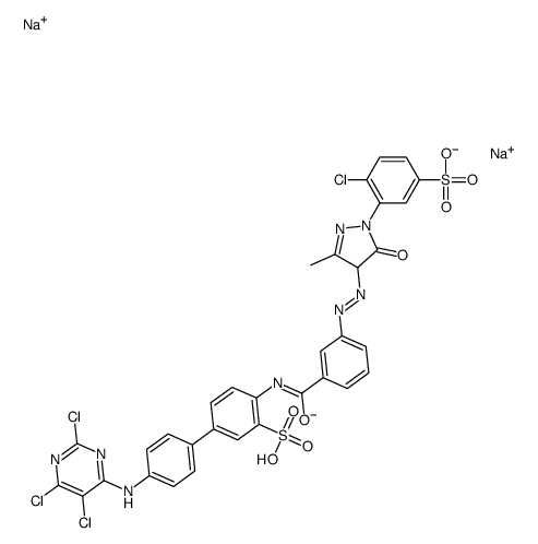 4-[[3-[[1-(2-氯-5-磺苯基)-4,5-二氢-3-甲基-5-氧代-1H-吡唑-4-基]偶氮]苯甲酰]氨基]-4-[(2,5,6-三氯-4-嘧啶基)氨基]-(1,1-联苯)-3-磺酸二钠盐结构式