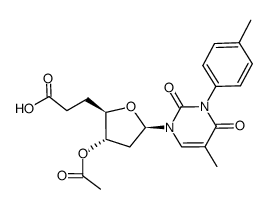 3-O-acetyl-1,2,5,6-tetradeoxy-1-[3-(4-toluyl)thymin-1-yl)]-β-D-erythro-heptafuranuronic acid Structure