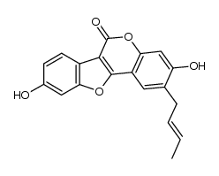 (E)-2-(but-2-enyl)-3,9-dihydroxy-6H-benzofuro[3,2-c]chromen-6-one结构式