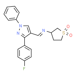 (E)-3-(((3-(4-fluorophenyl)-1-phenyl-1H-pyrazol-4-yl)methylene)amino)tetrahydrothiophene 1,1-dioxide structure