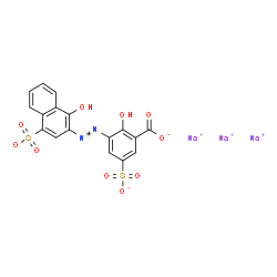 2-Hydroxy-3-[(1-hydroxy-4-sulfo-2-naphthalenyl)azo]-5-sulfobenzoic acid trisodium salt structure