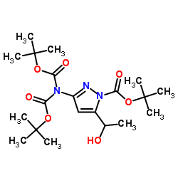 Tert-butyl 3-((di-tert-butoxycarbonyl)amino)-5-(1-hydroxyethyl)-1H-pyrazole-1-carboxylate structure