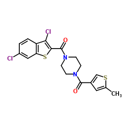 Piperazine, 1-[(3,6-dichlorobenzo[b]thien-2-yl)carbonyl]-4-[(5-methyl-3-thienyl)carbonyl]- (9CI) Structure