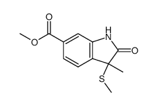 3-methyl-3-methylsulfanyl-2-oxo-2,3-dihydro-indole-6-carboxylic acid methyl ester结构式