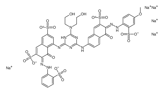 pentasodium,5-[[4-[bis(2-hydroxyethyl)amino]-6-[[6-[(4-methoxy-2-sulfonatophenyl)hydrazinylidene]-5-oxo-7-sulfonatonaphthalen-2-yl]amino]-1,3,5-triazin-2-yl]amino]-4-oxo-3-[(2-sulfonatophenyl)hydrazinylidene]naphthalene-2,7-disulfonate Structure