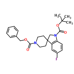 1'-benzyl 1-tert-butyl 5-fluorospiro[indoline-3,4'-piperidine]-1,1'-dicarboxylate structure