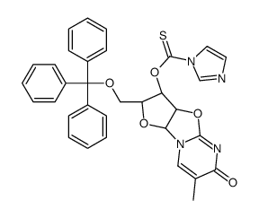 O-[(2R,3R,9aR)-7-methyl-6-oxo-2-(trityloxymethyl)-2,3,3a,9a-tetrahydrofuro[1,2][1,3]oxazolo[3,4-a]pyrimidin-3-yl] imidazole-1-carbothioate结构式