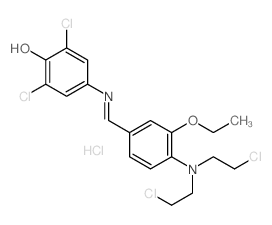 Phenol, 4-[[4-[bis(2-chloroethyl)amino]-3-ethoxybenzylidene]amino]-2, 6-dichloro-, monohydrochloride structure