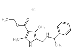 1H-Pyrrole-3-carboxylicacid, 2,4-dimethyl-5-[[(1-phenylethyl)amino]methyl]-, ethyl ester,hydrochloride (1:1) structure