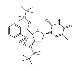 1-[4-benzenesulfonyl-3,5-bis-O-(tert-butyldimethylsilyl)-2-deoxy-β-D-threo-pentofuranosyl]thymine结构式