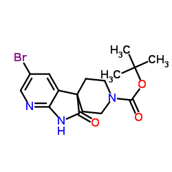 2-Methyl-2-propanyl 5'-bromo-2'-oxo-1',2'-dihydro-1H-spiro[piperidine-4,3'-pyrrolo[2,3-b]pyridine]-1-carboxylate structure