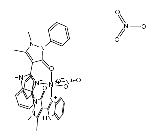 [Ni(4-(1H-1,3-benzimidazol-2-yl)-1,5-dimethyl-2-phenyl-1,2-dihydro-3H-pyrazol-3-one)2NO3]NO3 Structure