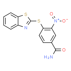 4-(benzo[d]thiazol-2-ylthio)-3-nitrobenzamide structure