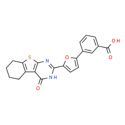 3-[5-(4-oxo-3,4,5,6,7,8-hexahydro[1]benzothieno[2,3-d]pyrimidin-2-yl)furan-2-yl]benzoic acid structure