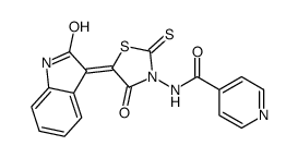 N-[(5Z)-4-oxo-5-(2-oxo-1H-indol-3-ylidene)-2-sulfanylidene-1,3-thiazolidin-3-yl]pyridine-4-carboxamide结构式