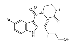 5-bromo-N-(2-hydroxyethyl)-3-[(3-oxopiperazin-1-yl)sulfonyl]-1H-indole-2-carboxamide结构式