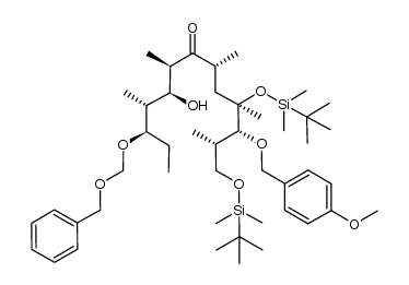 (2S,3R,4R,6R,8R,9S,10R,11R)-11-[(benzyloxy)methoxy]-1,4-bis[(tert-butyldimethylsilyl)oxy]-9-hydroxy-3-[(4-methoxybenzyl)oxy]-2,4,6,8,10-pentamethyltridecan-7-one结构式